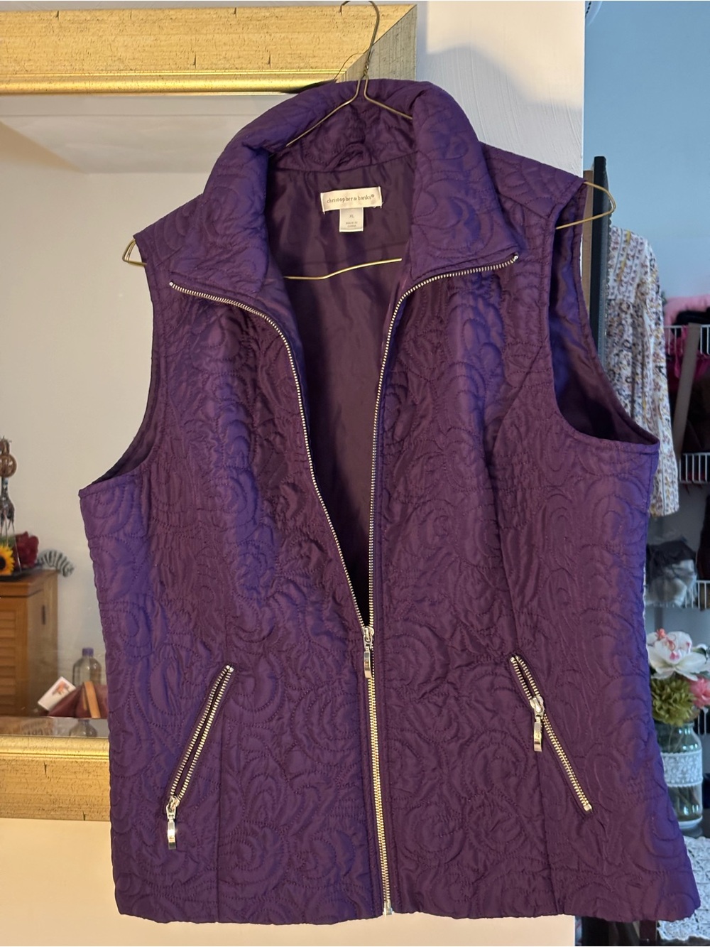 Christopher & Banks Quilted Purple Zip Vest